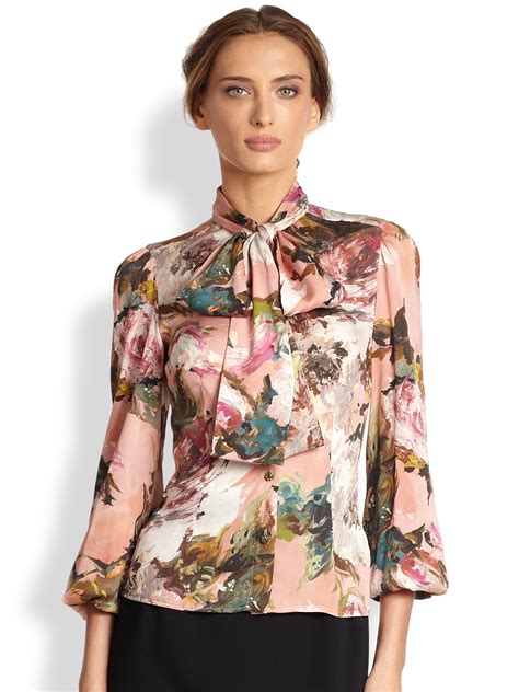 dolce gabbana turtleneck silk blouse white floral|Dolce & Gabbana Tops for Women .